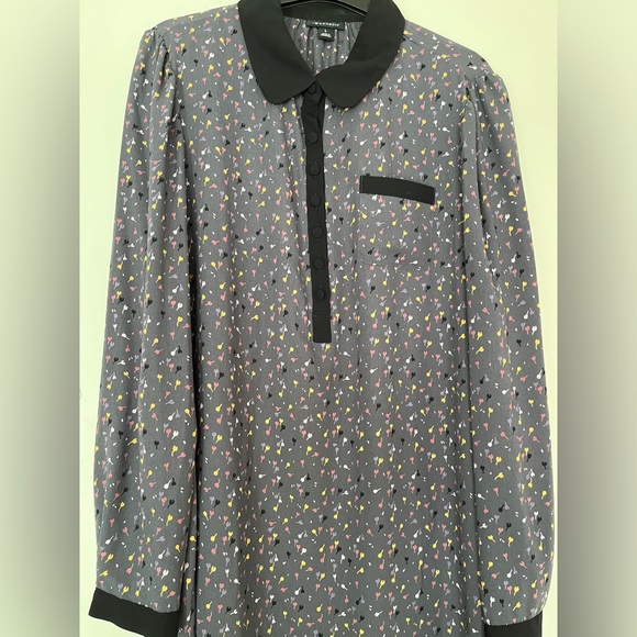 I Heart Ronson Confetti Tulip Print Long Sleeve Black Collar Grey Dress L - Picture 10 of 11